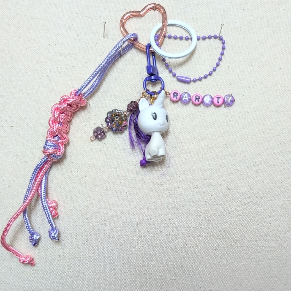 Upcycled My little Pony Rarity Handmade Bag Charm Keychain